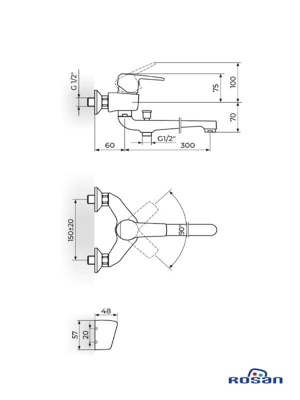 Slavina za kadu-lavabo švedska JC34101-CubO3 Rosan-2