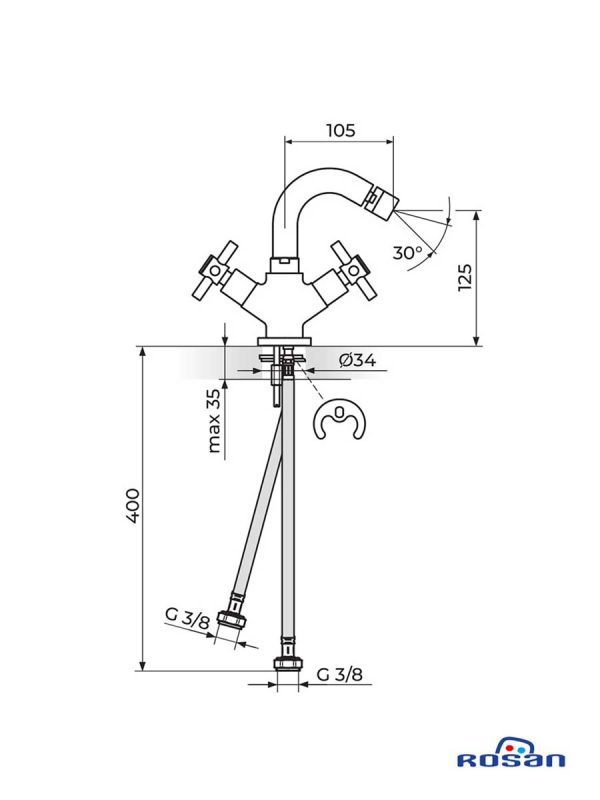 Dvoručna XO39101 baterija za bide Rosan-2