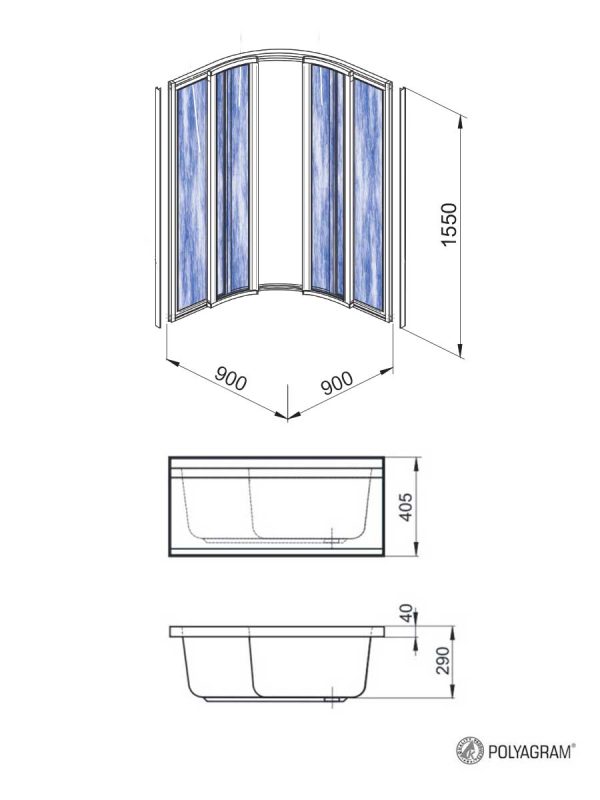Tuš kabina R90 duboka Polyagram komplet-2