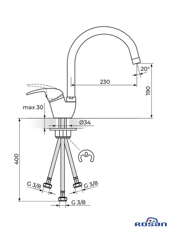 Rosan baterija za sudoperu 3-cevi King-J382203-2