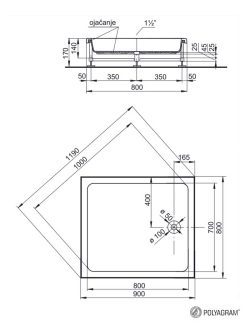 Tuš kada sa oblogom 90x80cm Polyagram-2