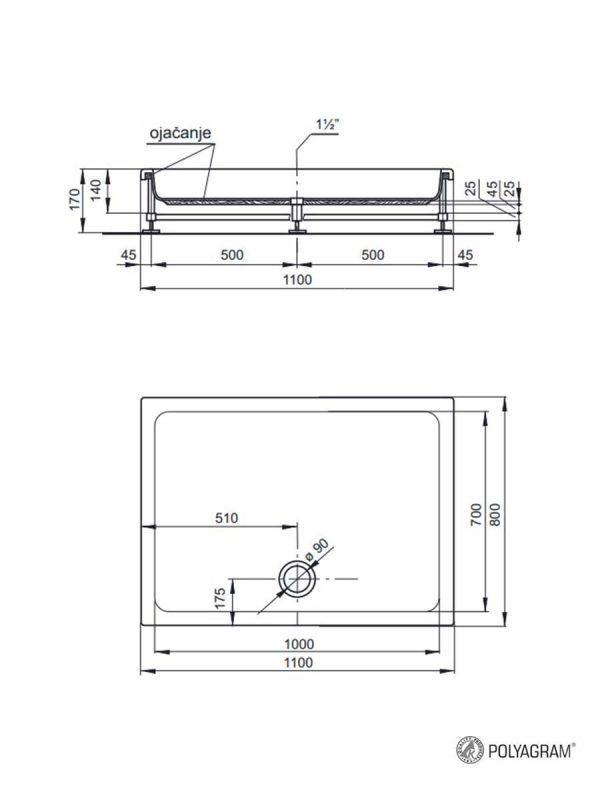 Tuš kada Polyagram Pluton 110x80cm komplet-3