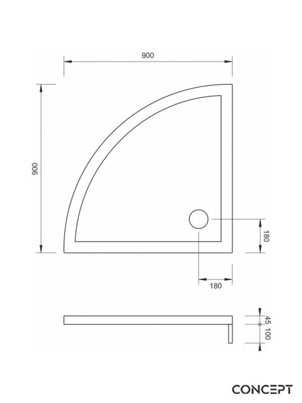 Minotti tuš kada polukružna 90x90cm Concept-2