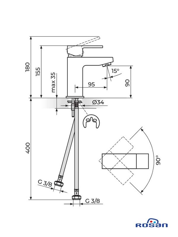 Baterija za lavabo Quadro-Black JQ30101B Rosan-2