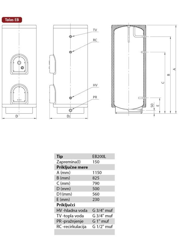 Bojler TALAS EB150L kombinovani podni bojler 2