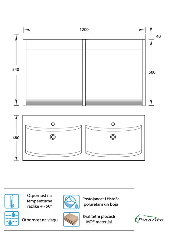 Ormarić sa umivaonikom Pino Art Venus 120 0452H 2