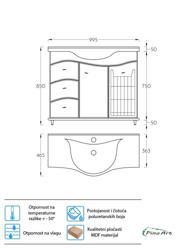 Lavabo sa ormarićem Pino-Art Mond 99.5cm-0028