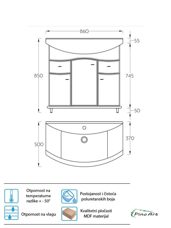 Lavabo sa ormarićem Pino-Art Mond 85cm-0031