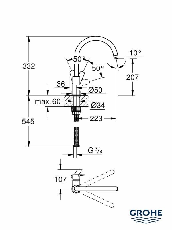 Baterija za sudoperu BauEdge 31367001 Grohe-3