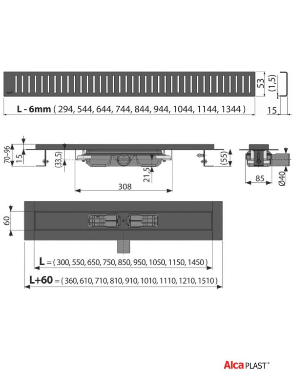 Tuš kanalica crna Alca Plast APZ10 850 1ac