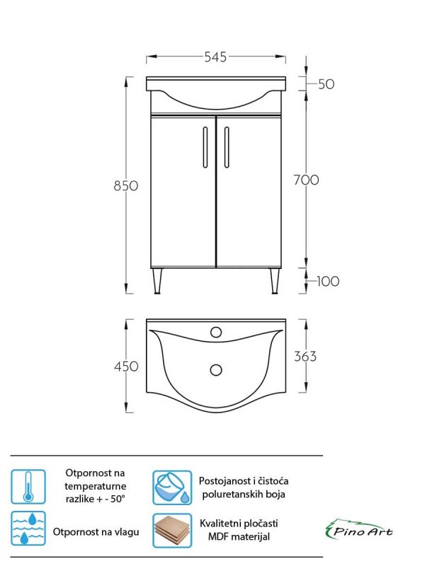 Lavabo sa ormarićem Pino-Art Albatros-55cm