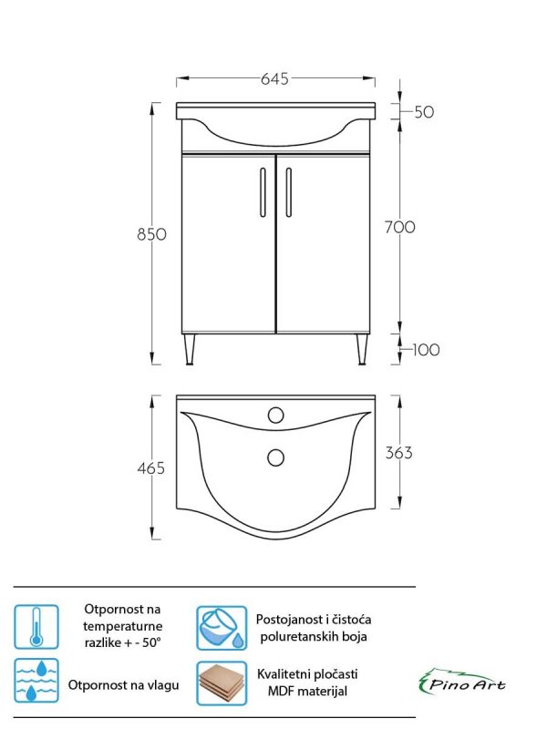 Lavabo sa ormarićem Pino-Art Albatros-65cm