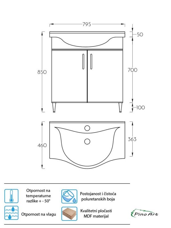Lavabo sa ormarićem Pino-Art-Albatros 80cm