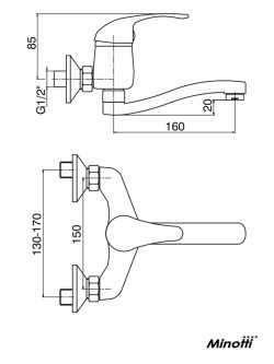 Baterija za sudoperu zidna sa kratkom-lulom-6882-L 1
