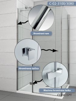 Tuš kabina C-02-3100/3080 100x80x1950cm Concept Fonte 1