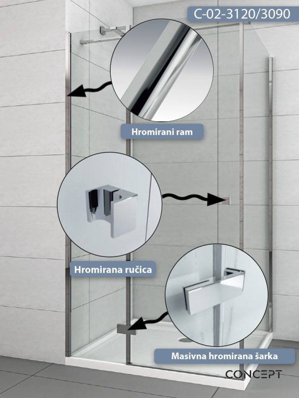 Tuš kabina C-02-3120/3090 120x20x1950cm Concept Fonte 1