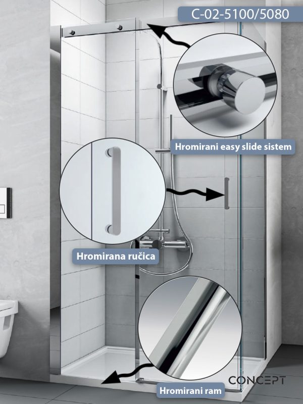 Tuš kabina C-02-5100/5080 100x80x195cm Concept Titan 1