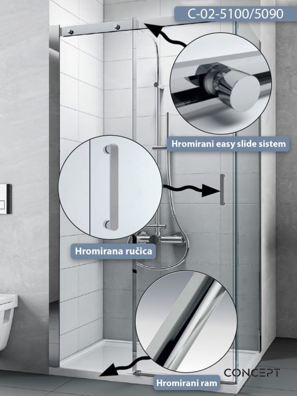 Tuš kabina C-02-5100/5090 100x90x195cm Concept Titan 1