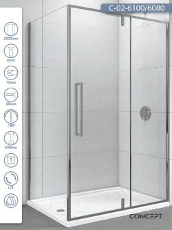 Tuš kabina C-02-6100/6080 100x80x200cm Concept Absolut sa pivot vratima