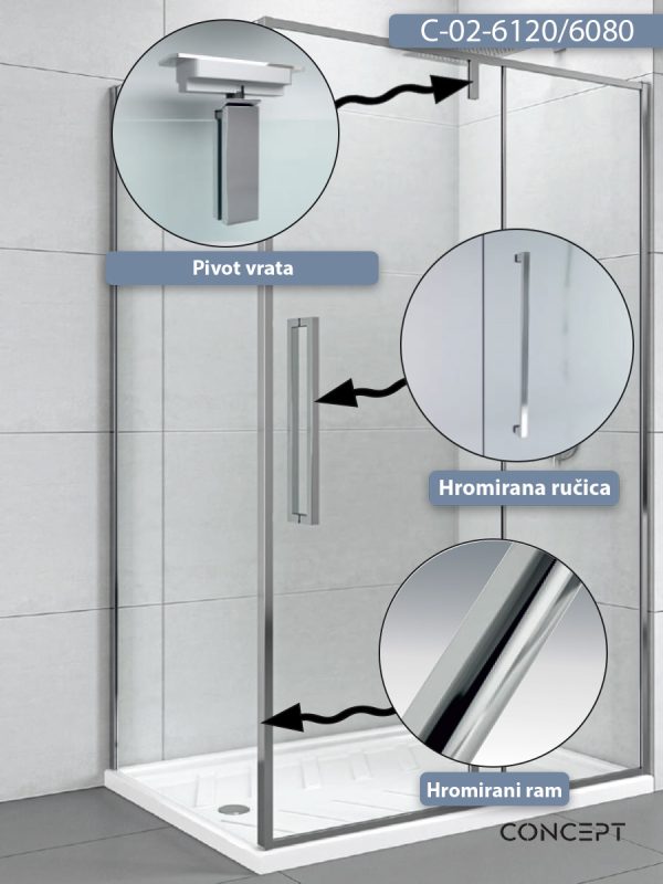 Tuš kabina C-02-6120/6080 120x80x200cm Concept Absolut sa pivot vratima 1