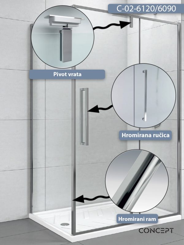 Tuš kabina C-02-6120/6090 120x90x200cm Concept Absolut sa pivot vratima 1