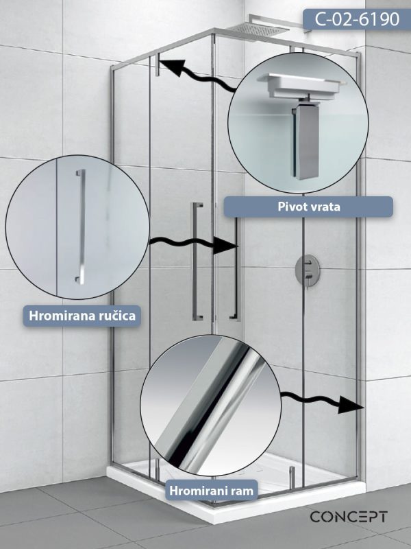 Tuš kabina C-02-6190 90x90x200cm Concept Absolut sa pivot vratima 1