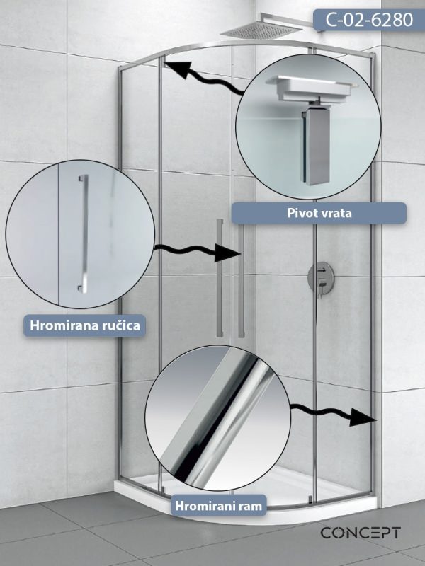 Tuš kabina C-02-6280 R80x200cm Concept Absolut sa pivot vratima 1