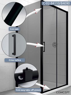 Tuš kabina C-02-B4110/B4090 110x90x200cm Concept Atlas black 1