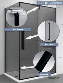Tuš kabina C-02-B6100/B6080 100x80x200cm Concept Absolut black sa pivot vratima 1