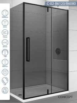 Tuš kabina C-02-B6100/B6080 100x80x200cm Concept Absolut black sa pivot vratima