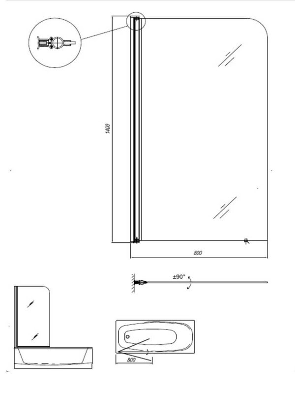 Paravan za kadu Kolpa San 80x140cm-3