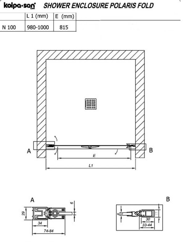 Tuš paravan Kolpa-San 100x200cm Polaris Fold-black-1