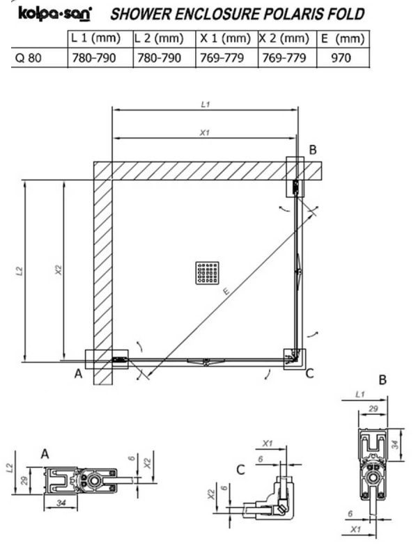 Tuš kabina Kolpa-San 80x80x200cm Polaris Fold-1