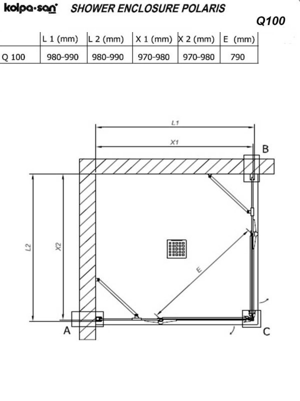 Tuš kabina Kolpa-San 100x100x200cm Polaris crni-ram-2