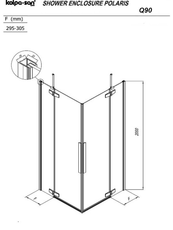 Tuš kabina Kolpa-San 90x90x200cm Polaris crni-ram-4