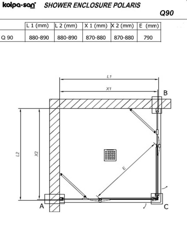 Tuš kabina Kolpa-San 90x90x200cm Polaris crni-ram-2
