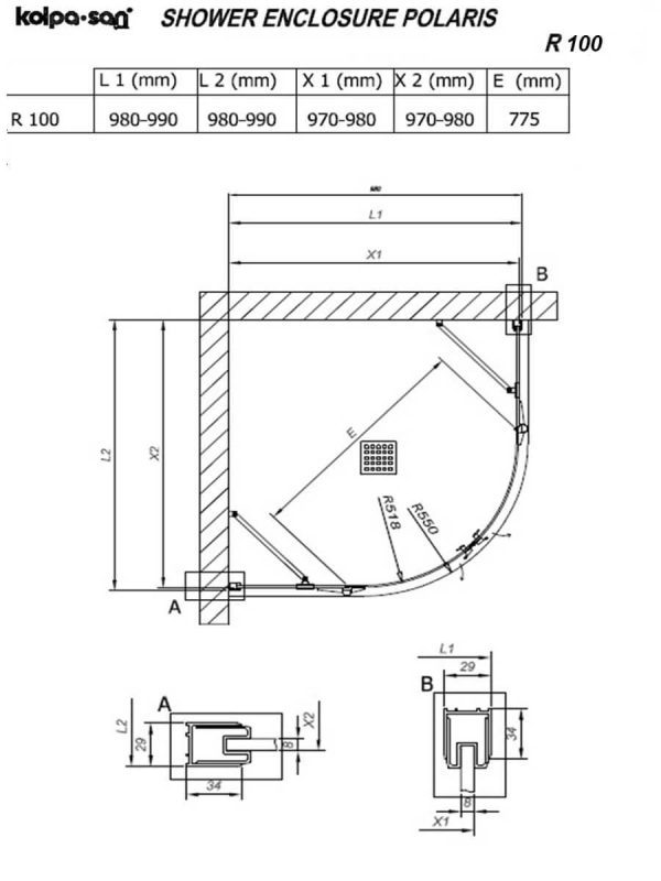 Tuš kabina Kolpa-San R100x200cm Polaris-2