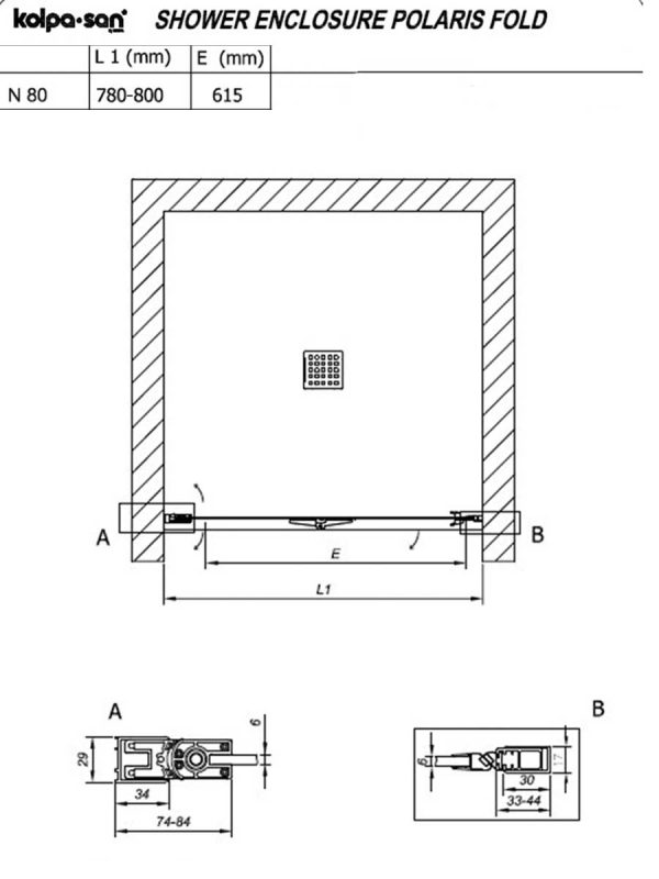 Tuš paravan Kolpa-San 80x200cm Polaris Fold-1