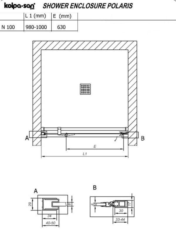 Tuš paravan Kolpa-San 100x200cm Polaris-black-1