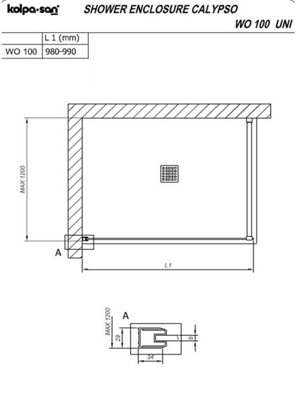 Tuš stena Kolpa-San 100x200cm Calypso graphite-staklo-1