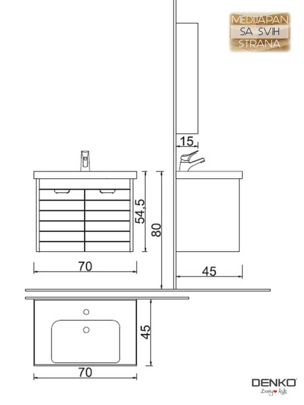 Lavabo sa ormarićem medijapan 70cm Athracite-siva-1