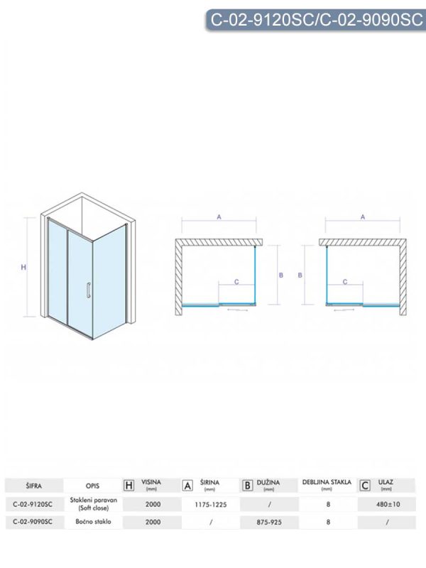 Tuš kabina 120x90cm Concept Alpha-2