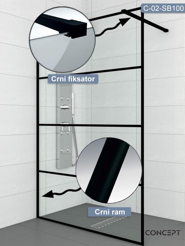 Tuš paravan-stena Monte-black ​Concept 100x200cm-2
