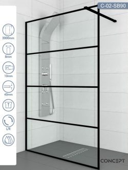 Tuš paravan-stena Monte-black ​Concept 90x200cm