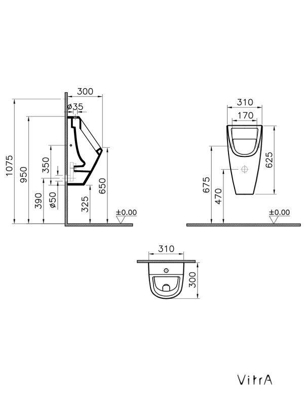 Pisoar za kupatilo sa unutrašnjim dovodom S20 Vitra 5462B003-0309 1