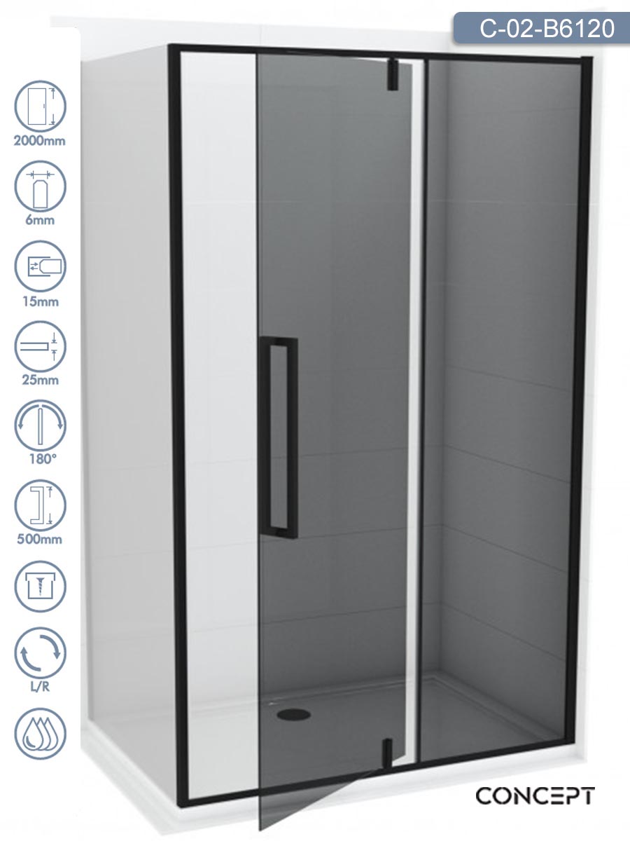 Tuš paravan C-02-B6120 Absolut-Black 120x200cm Tuš paravan C-02-B6120 Absolut-Black 120x200cm