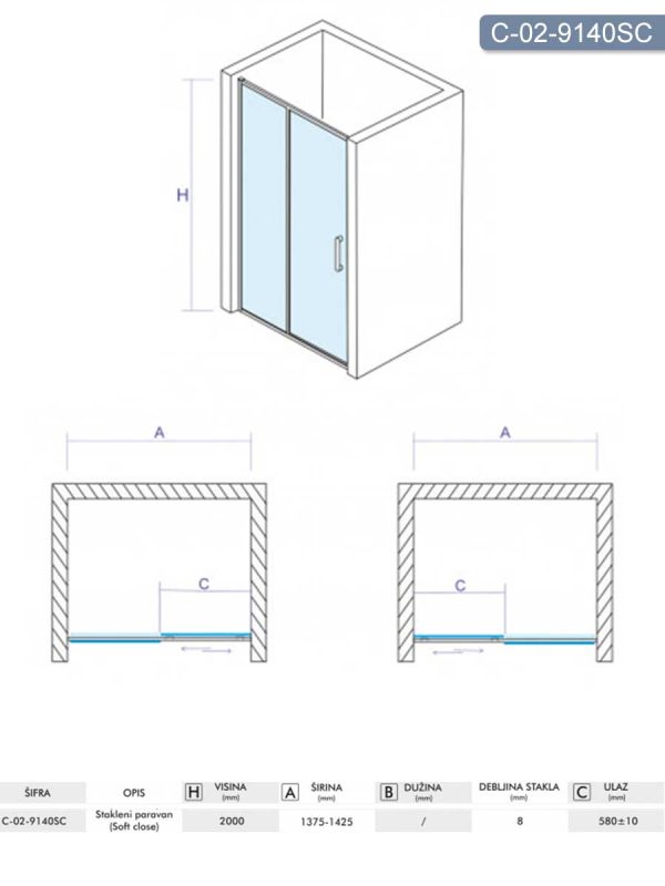 Tuš paravan C-02-9140SC Concept Alpha 140x200cm-2