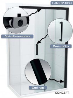 Tuš paravan C-02-B9140SC Alpha-Black 140x200cm-1