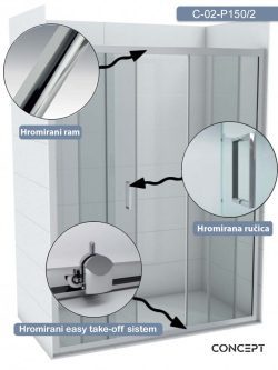 Tuš paravan C-02-P150/2 Concept Opal dupla-vrata-2