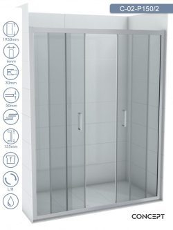 Tuš paravan C-02-P150/2 Concept Opal dupla-vrata